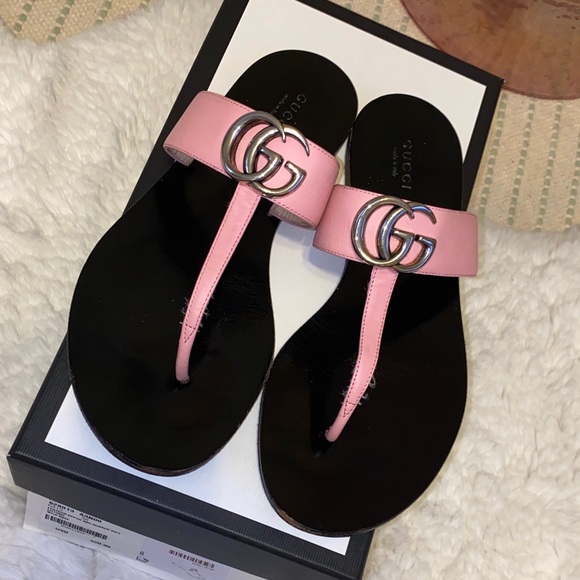Gucci Pink and Black Women's Sandals Silver GG - Picture 1 of 10